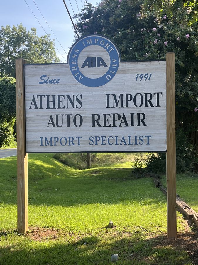 Athens Import Auto Repair sign reading Import Specialist, Since 1991